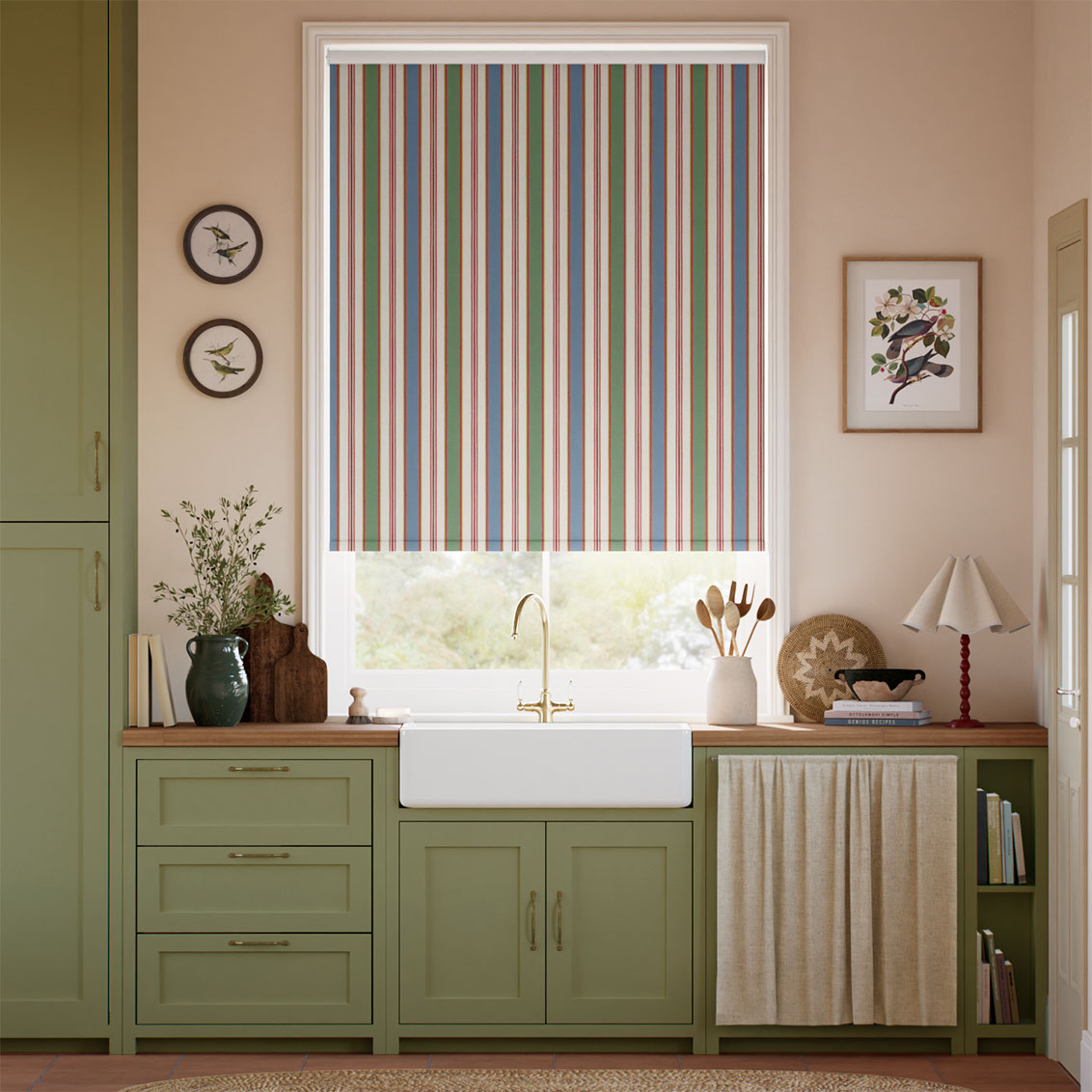 College Stripe Blue, Red & Green Roller Blind