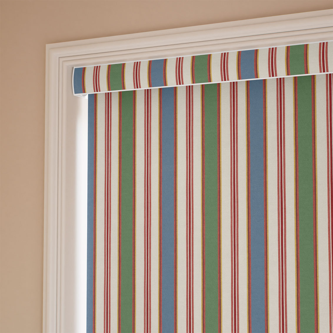 College Stripe Blue, Red & Green Roller Blind