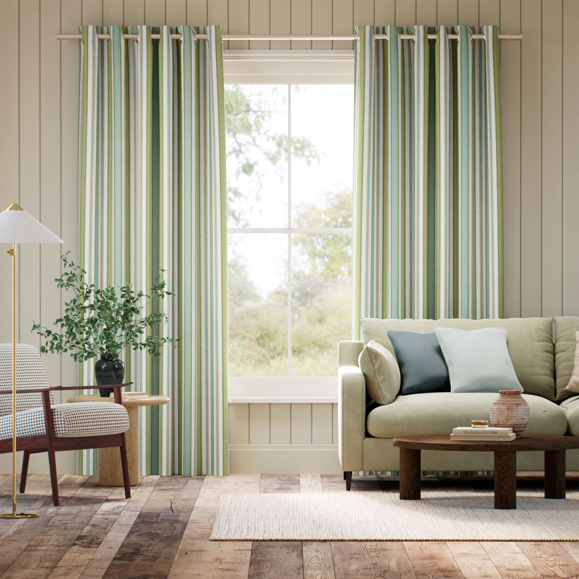 College Stripe Green & Aqua Curtains