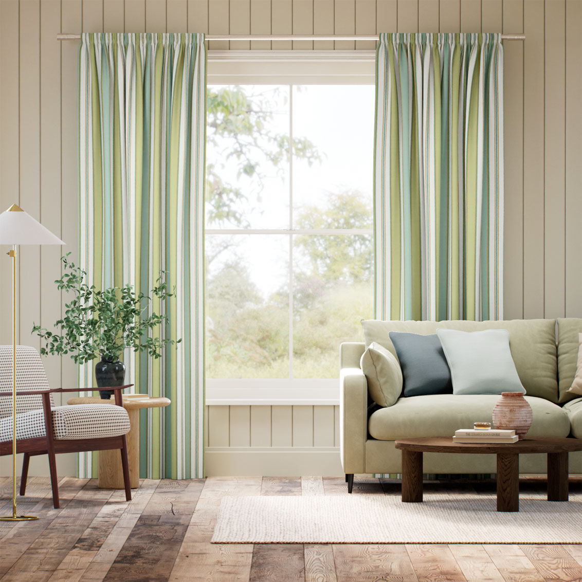 College Stripe Green & Aqua Curtains