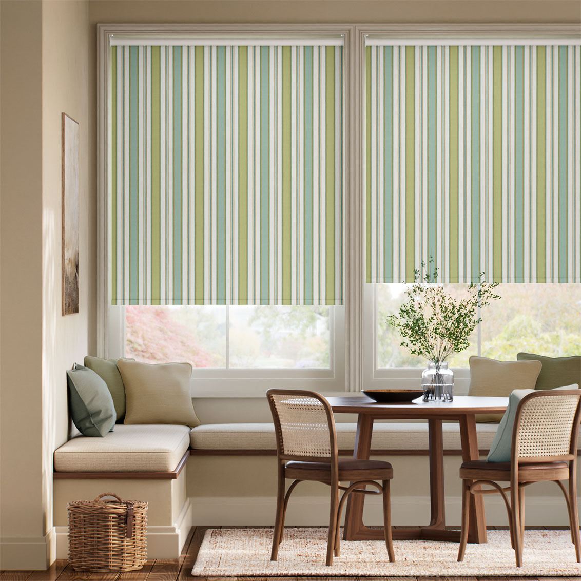 College Stripe Green & Aqua Roller Blind