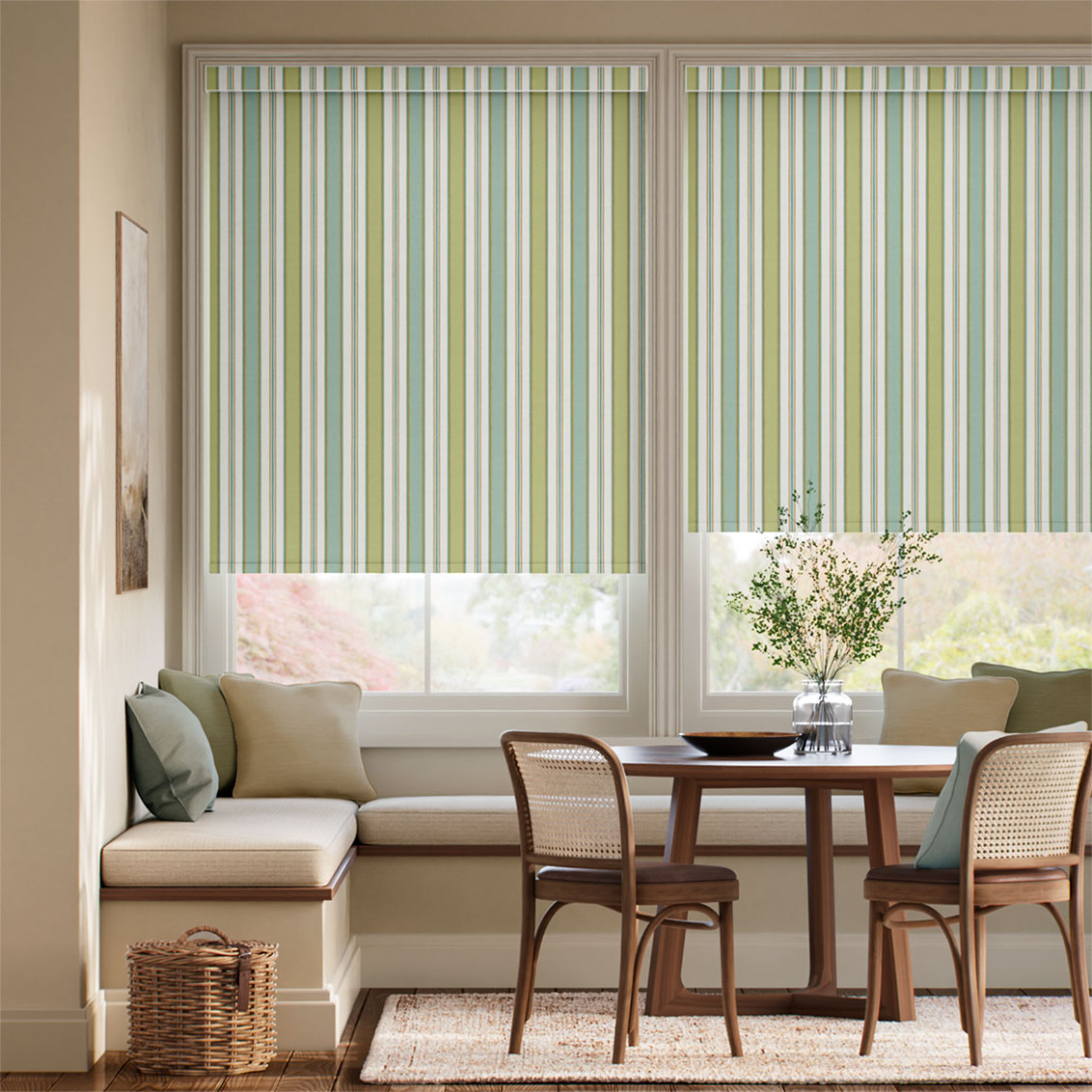 College Stripe Green & Aqua Roller Blind