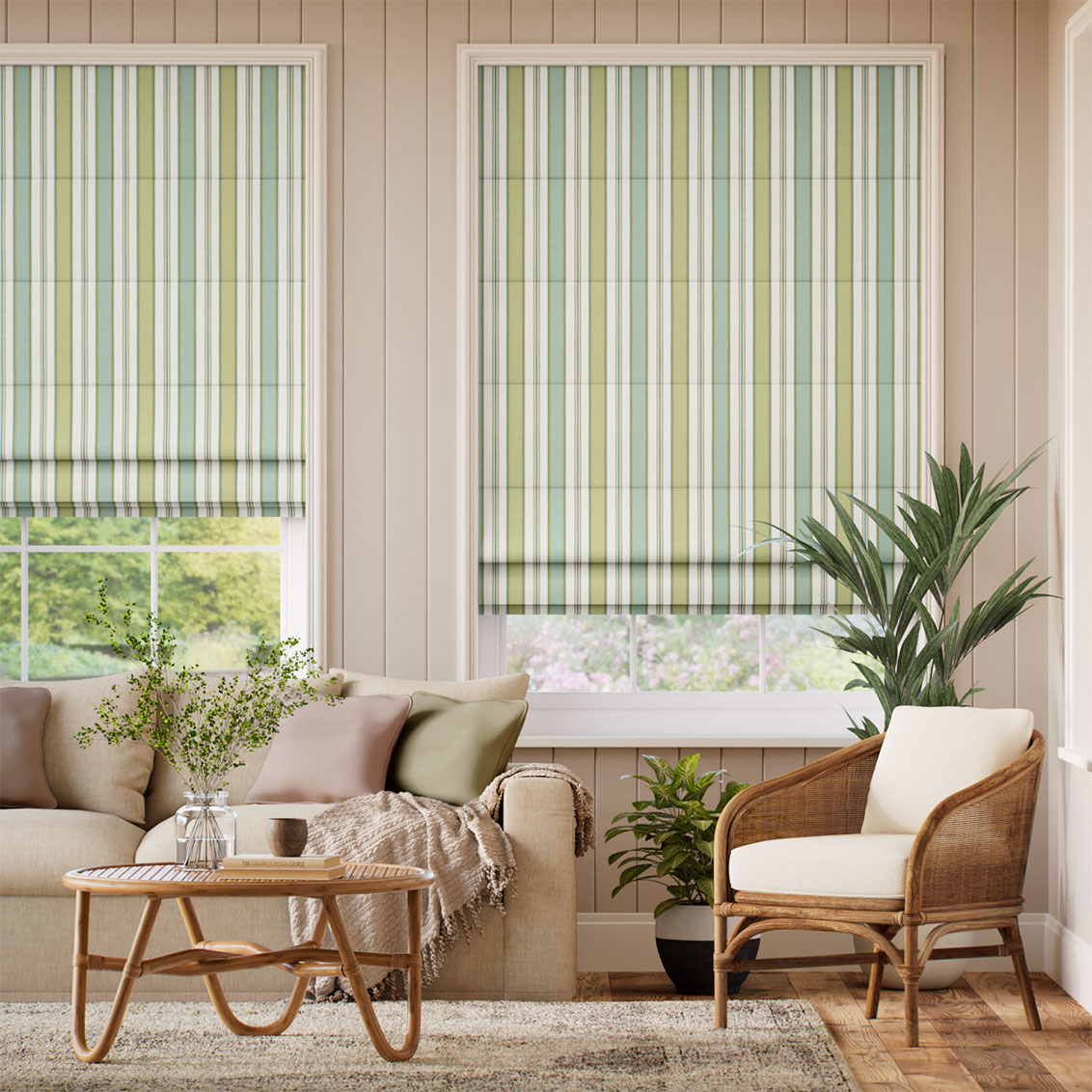 College Stripe Green & Aqua Roman Blind