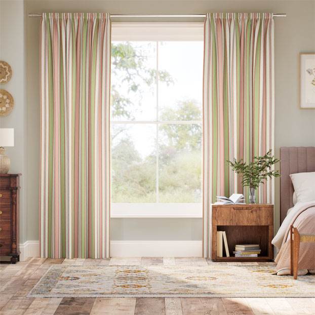 College Stripe Green & Blush Curtains thumbnail image