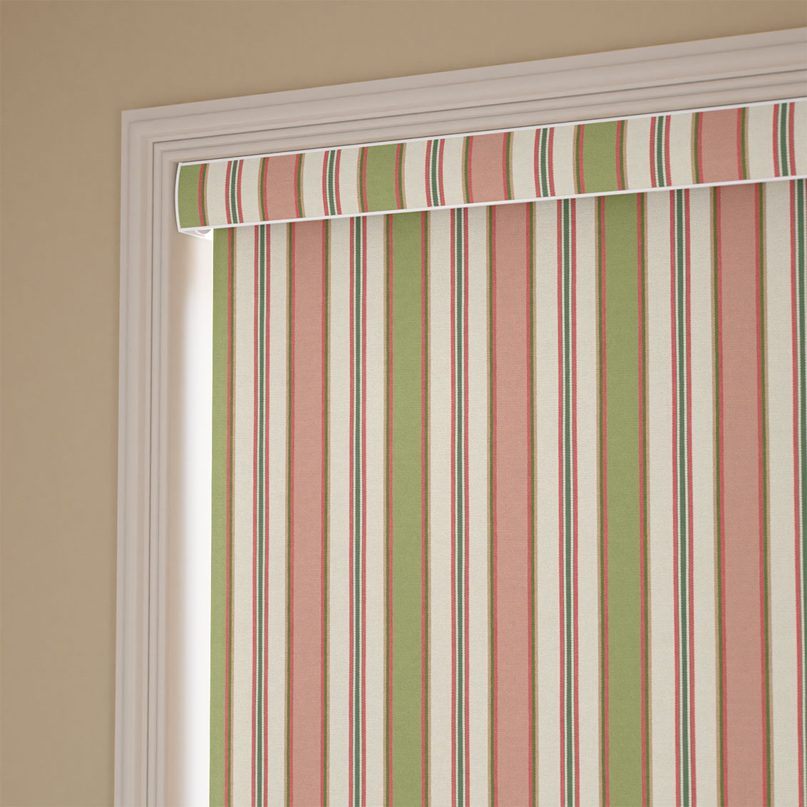 College Stripe Green & Blush Roller Blind