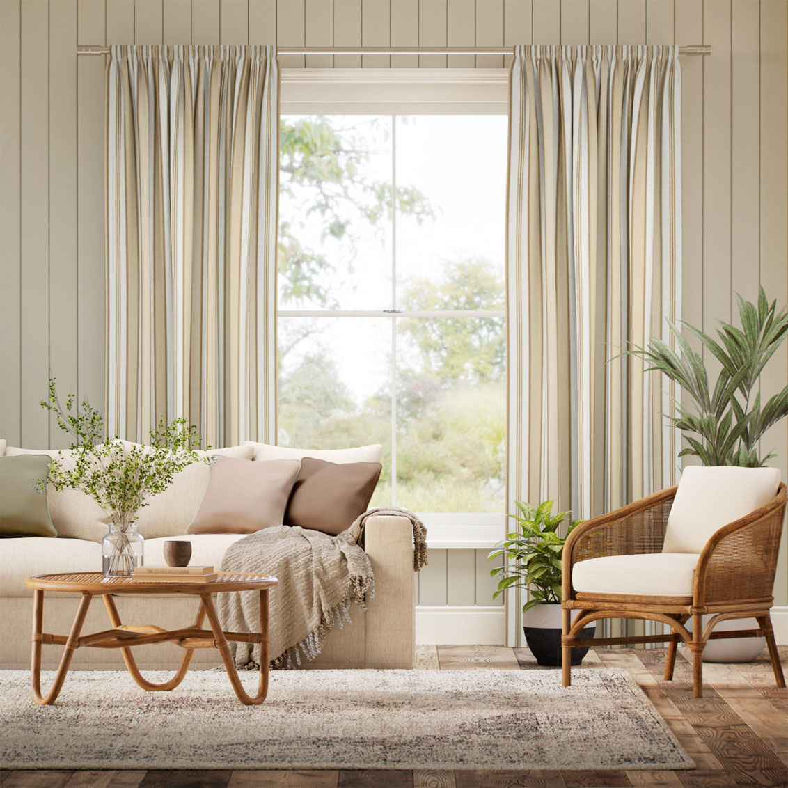 College Stripe Neutral Curtains