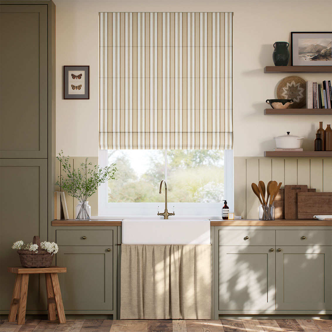 College Stripe Neutral Roman Blind