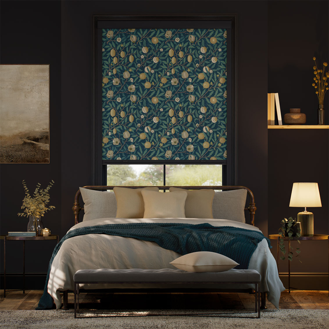 Click2Shade Complete Blackout William Morris Fruit Jade Roller Blind