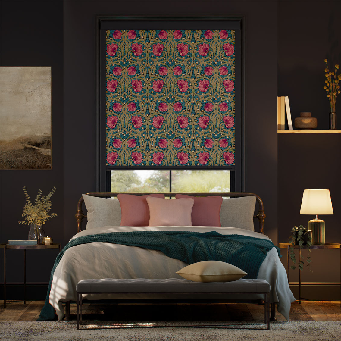 Click2Shade Complete Blackout William Morris Pimpernel Aegean Roller Blind