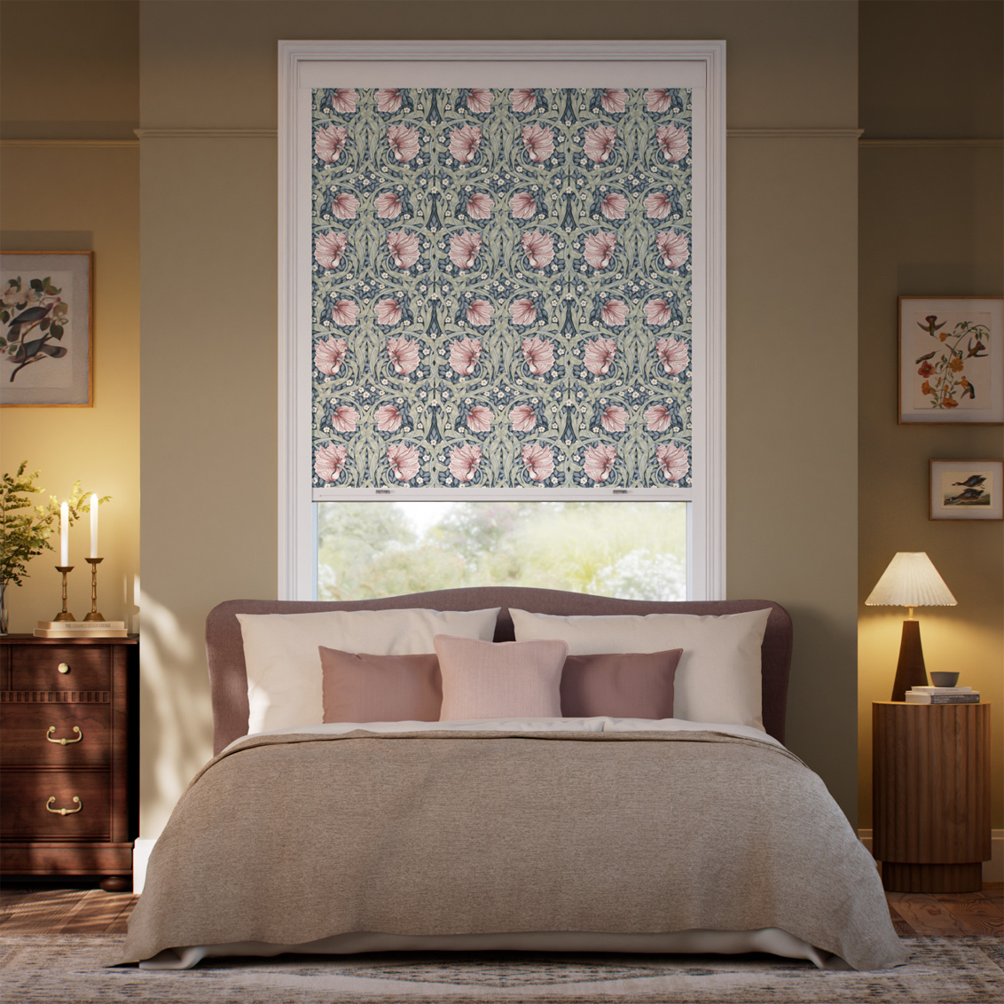 Click2Shade Complete Blackout William Morris Pimpernel Rose Chalk Roller Blind