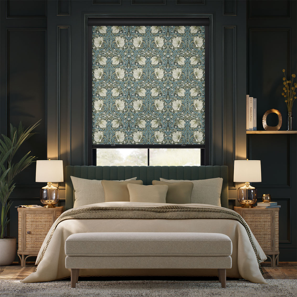 Click2Shade Complete Blackout William Morris Pimpernel Soft Green Roller Blind