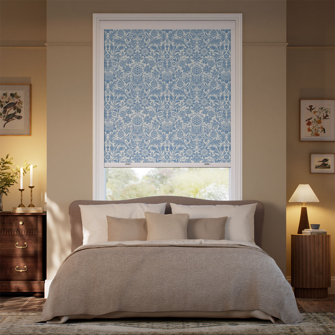 Click2Shade Complete Blackout William Morris Sunflower China Blue Roller Blind