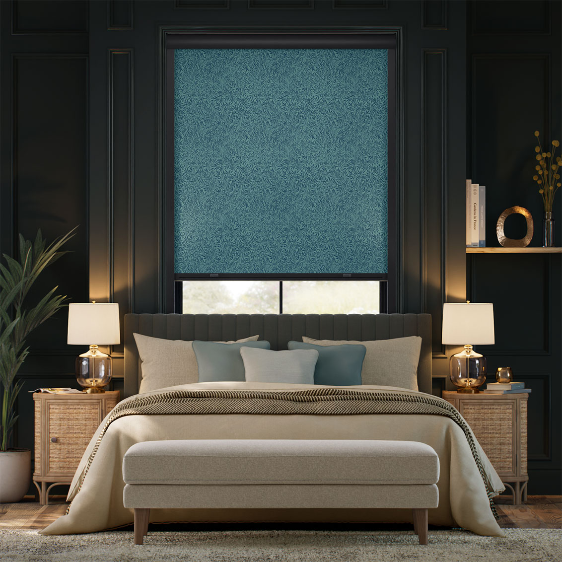 Click2Shade Complete Blackout William Morris Willow Aegean Roller Blind