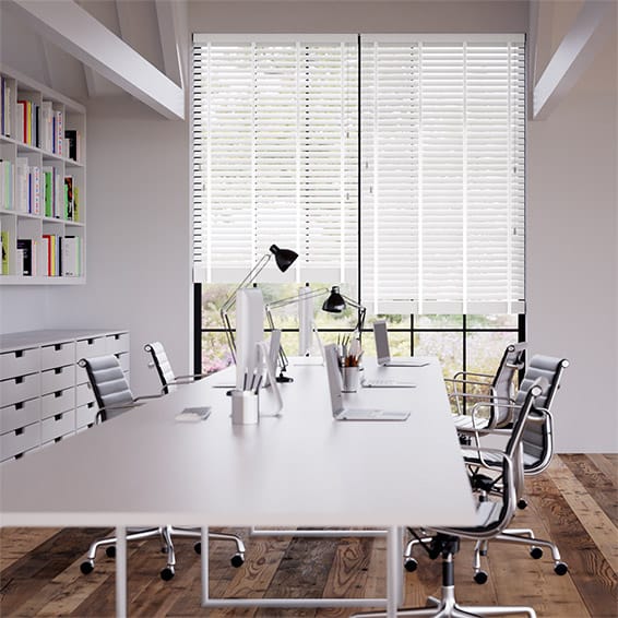 Contract Atlanta Bright White & Igloo Faux Wood Blind - 50mm Slat