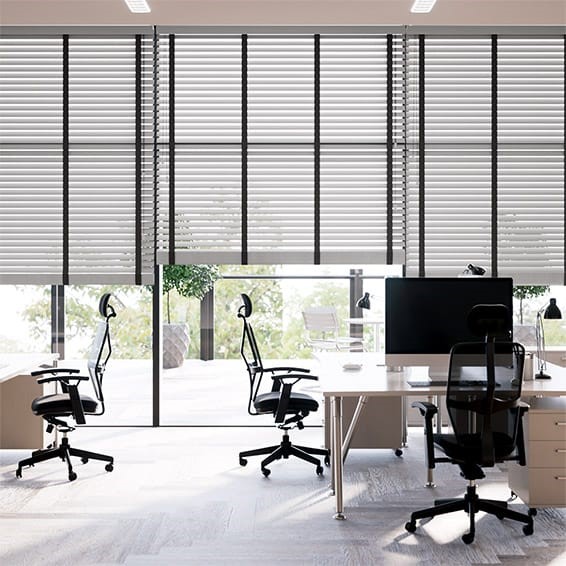 Contract Atlanta Warm Grey & Midnight Faux Wood Blind - 50mm Slat