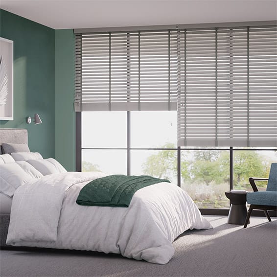 Contract Atlanta Warm Grey & Tin Faux Wood Blind 50mm Slat