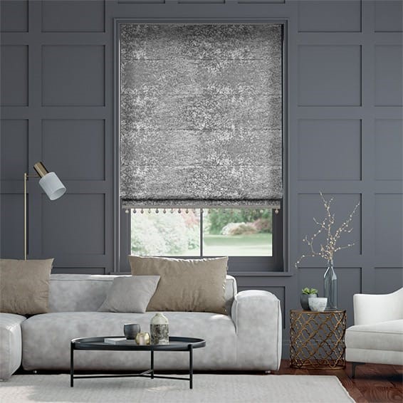 Crushed Velvet Steel & Mineral Trimmed Roman Blind