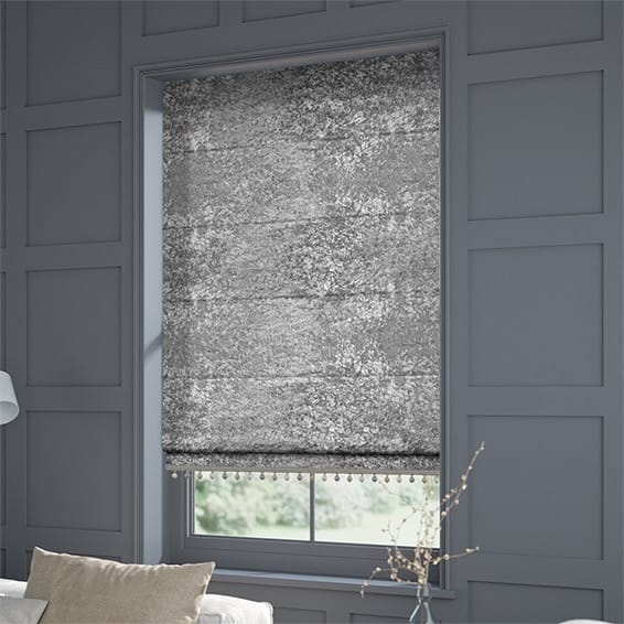 Crushed Velvet Roman Blinds, Made to Measure Blinds with Pom Pom Trim