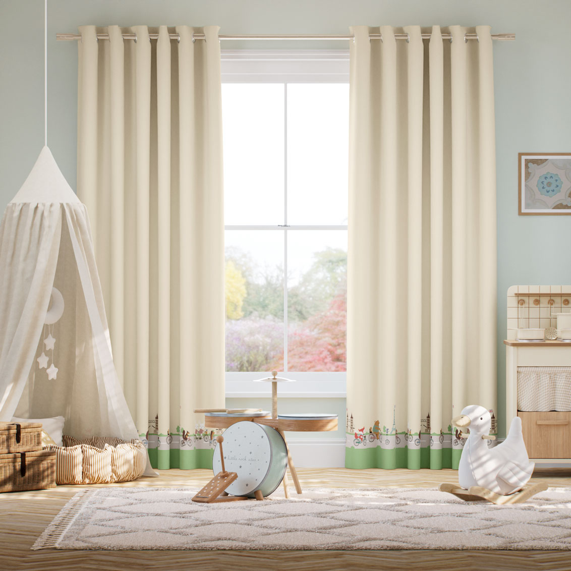 Dash Border Buttermilk Curtains