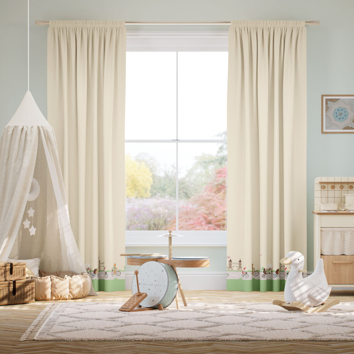 Dash Border Buttermilk Curtains