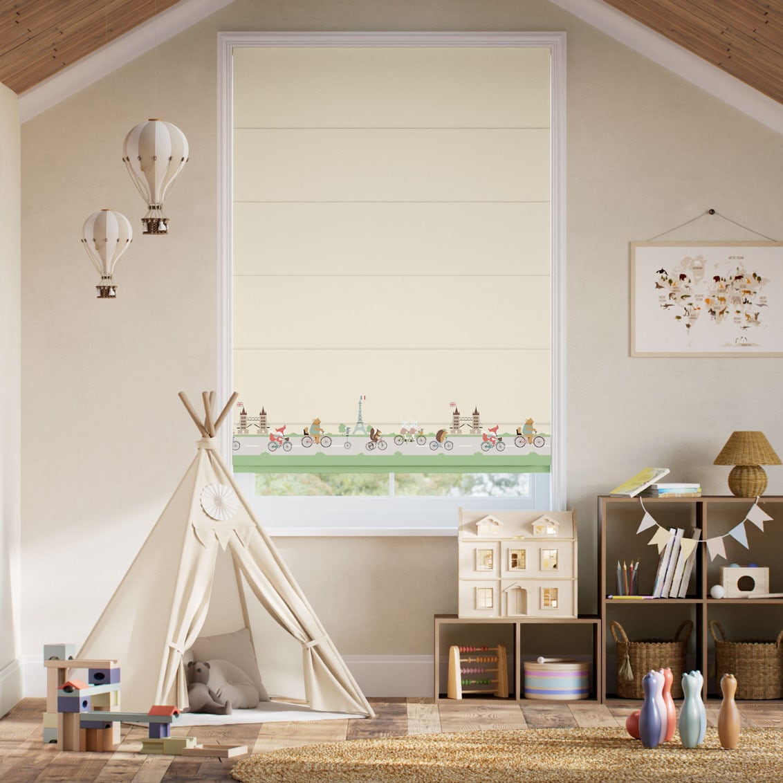 Dash Border Buttermilk Roman Blind