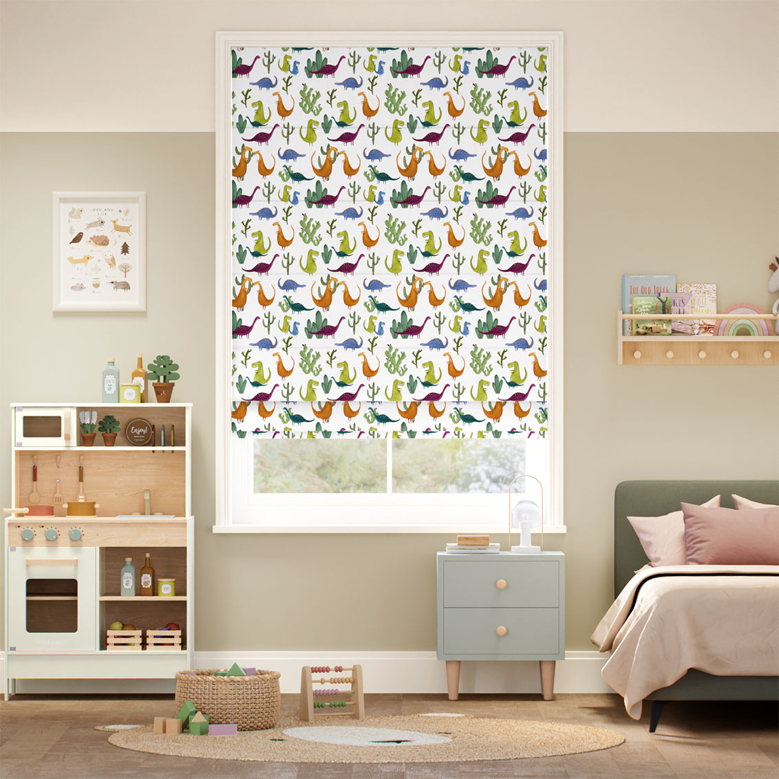 Dino Friends Brights Roman Blind
