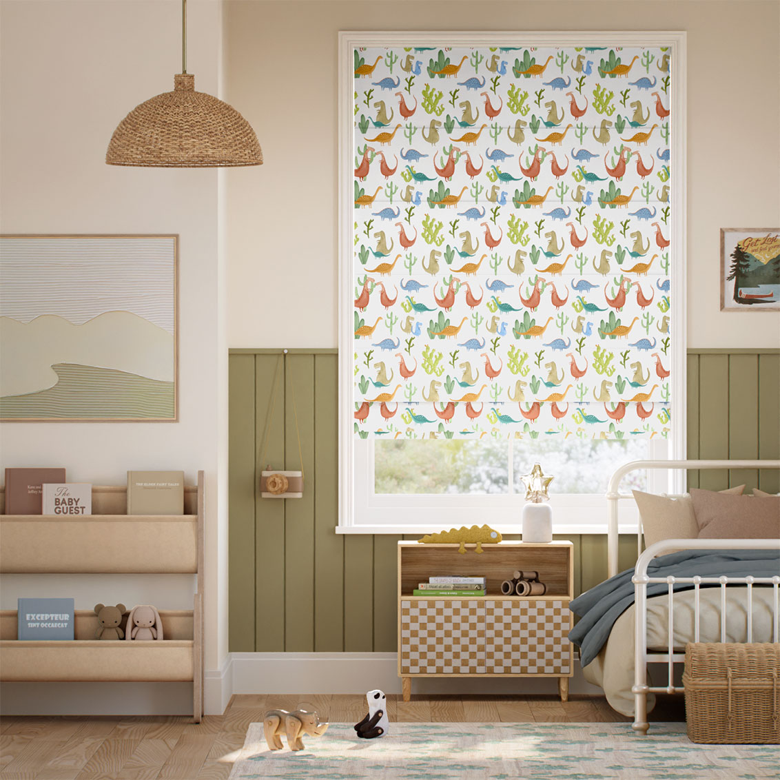 Dino Friends Cream Roman Blind