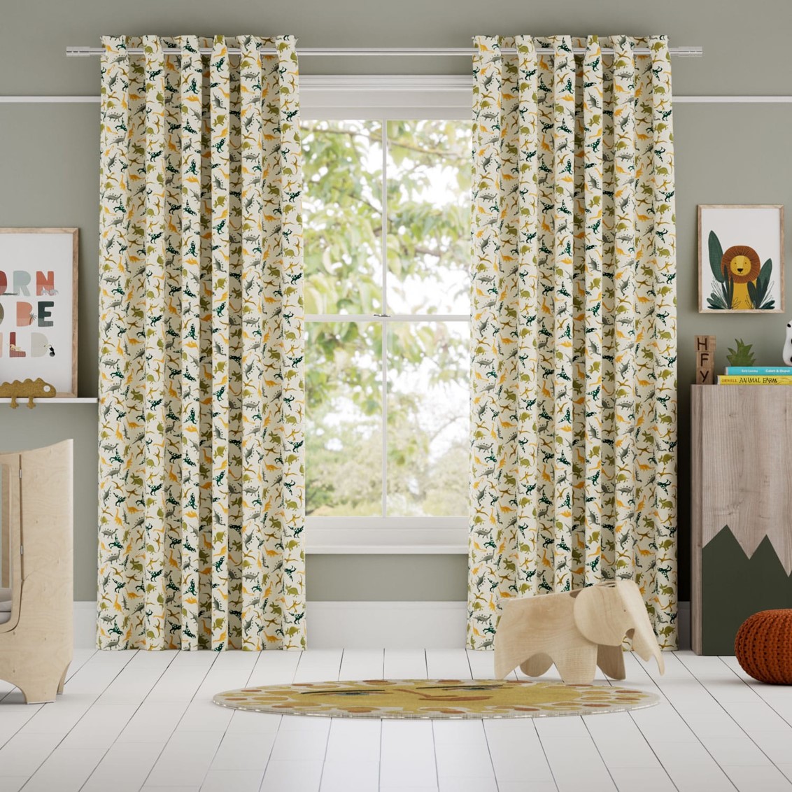 Dinosaurs Green Curtains