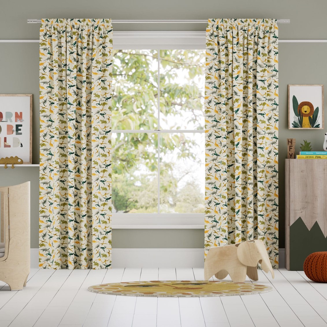 Dinosaurs Green Curtains