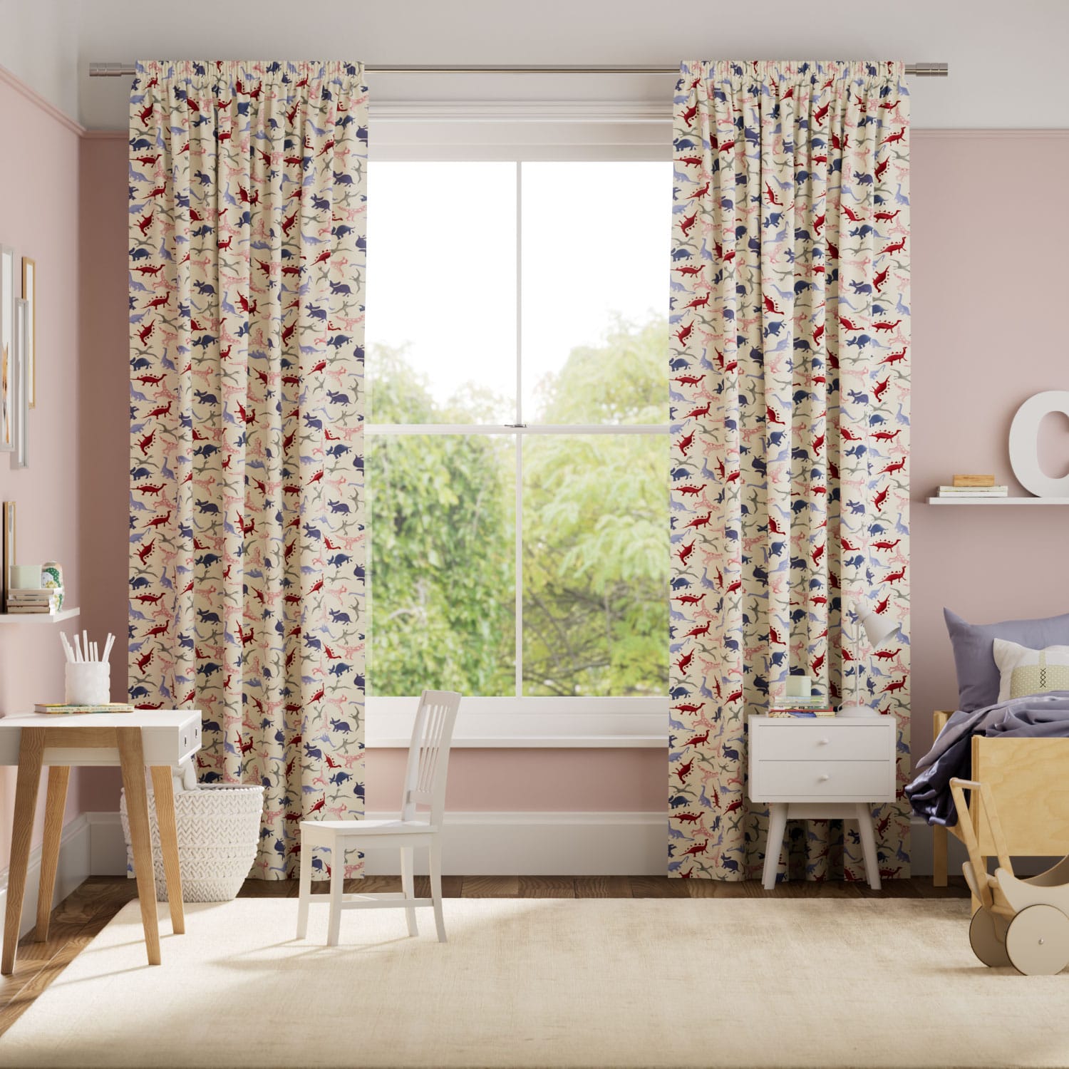 Dinosaurs Pink Curtains