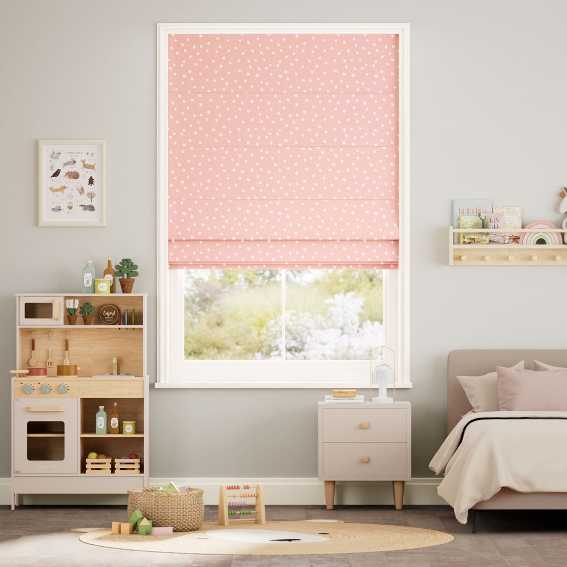 Dotty Dots Blush Roman Blind