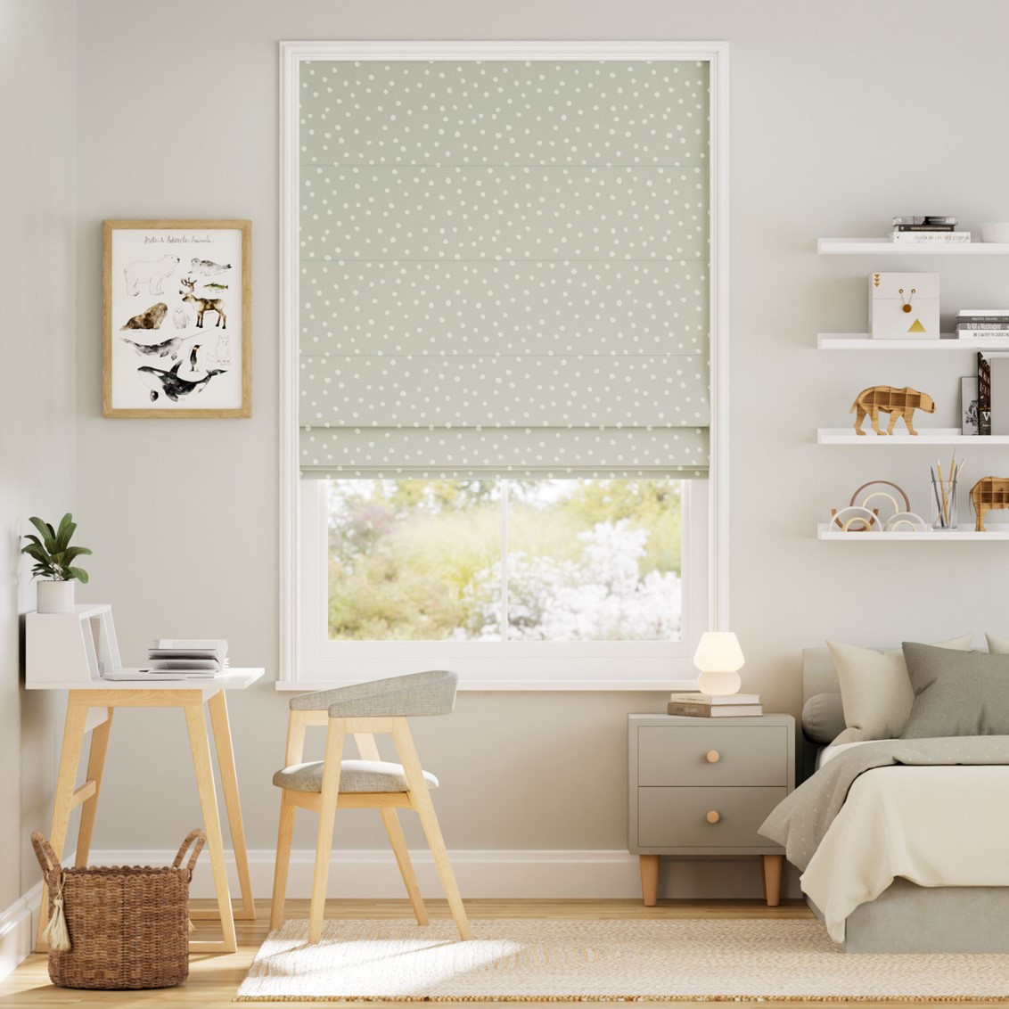 Dotty Dots Dove Roman Blind