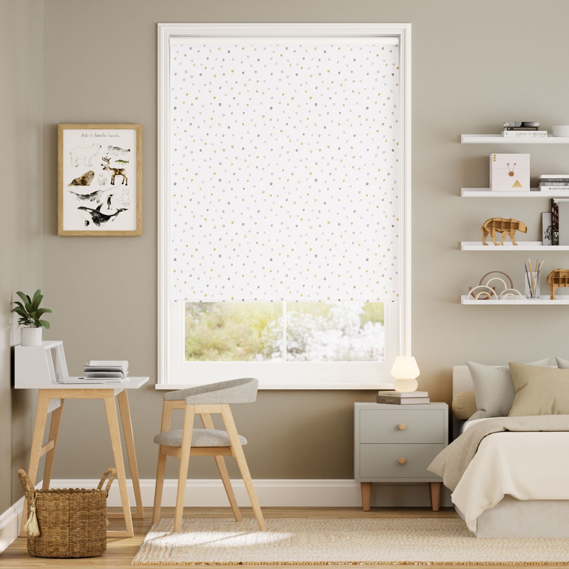 Dotty Dots Gold Roller Blind