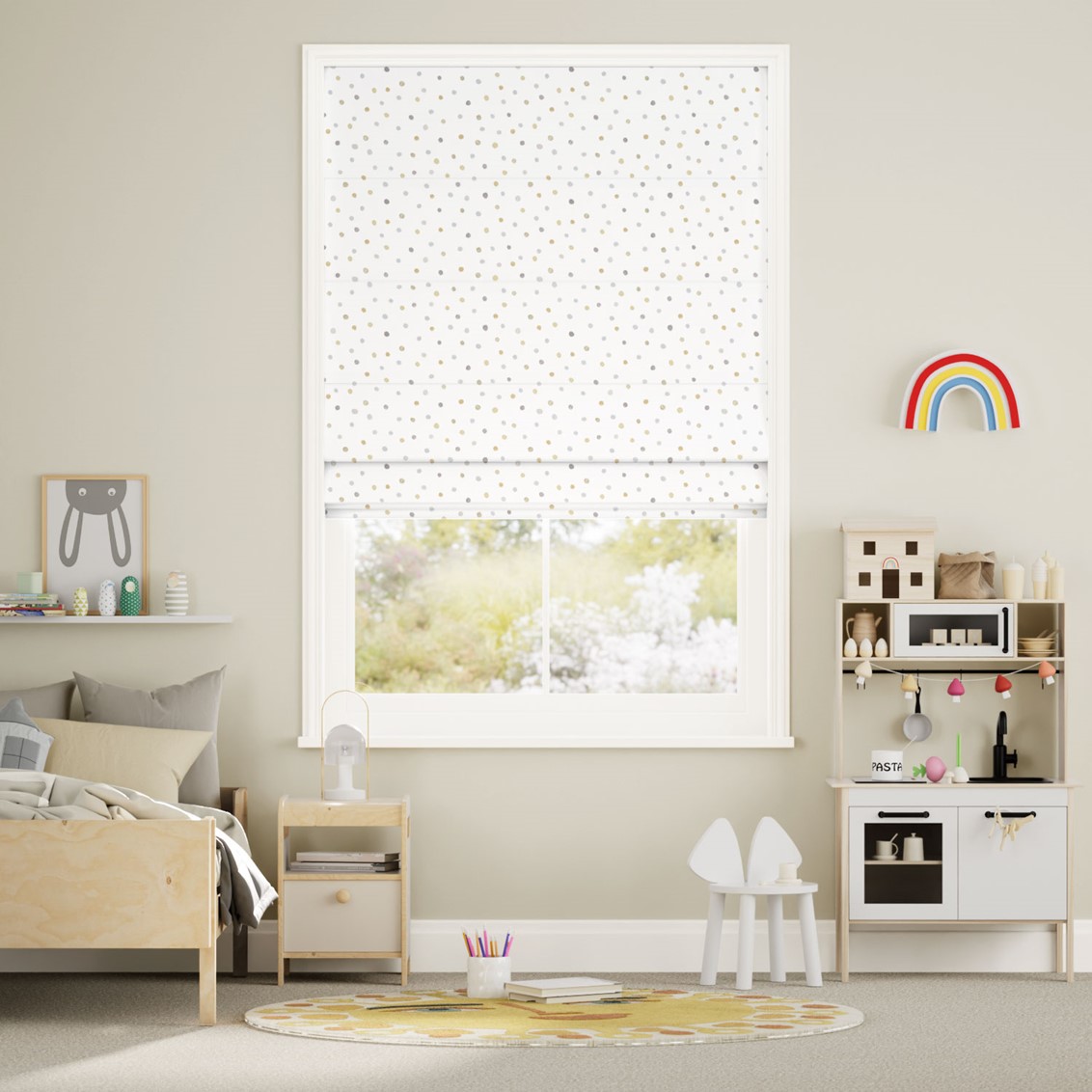 Dotty Dots Gold Roman Blind