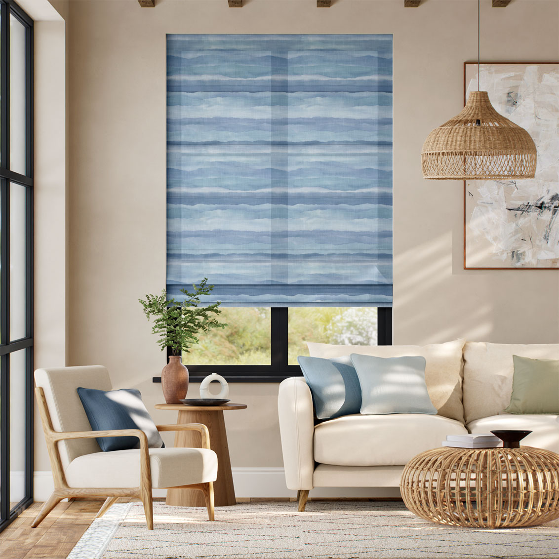 Drift Voile Sky Blue Roman Blind