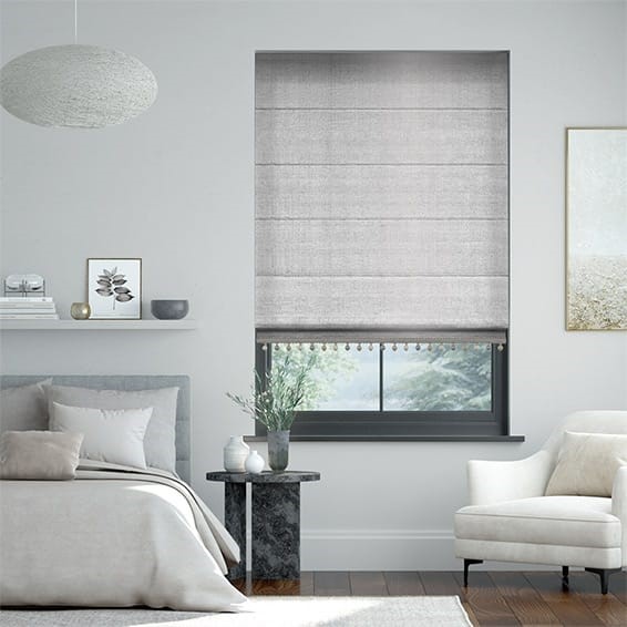 Dupioni Faux Silk Platinum & Mineral Trimmed Roman Blind