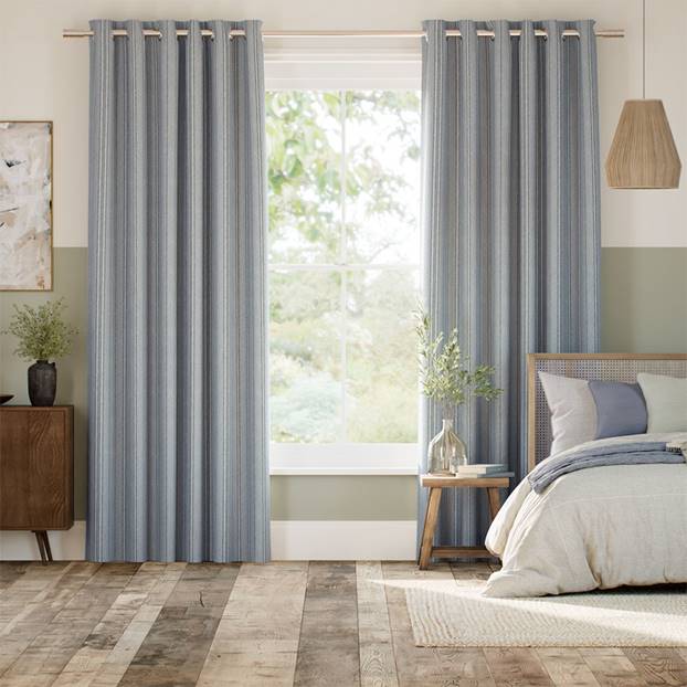 Taylor Blue Grey Stripe Curtains thumbnail image