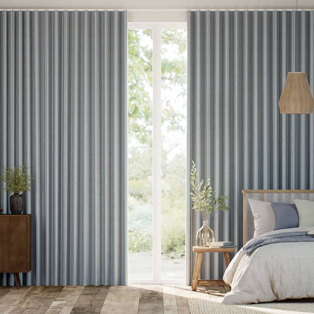 Taylor Blue Grey Stripe Curtains thumbnail image