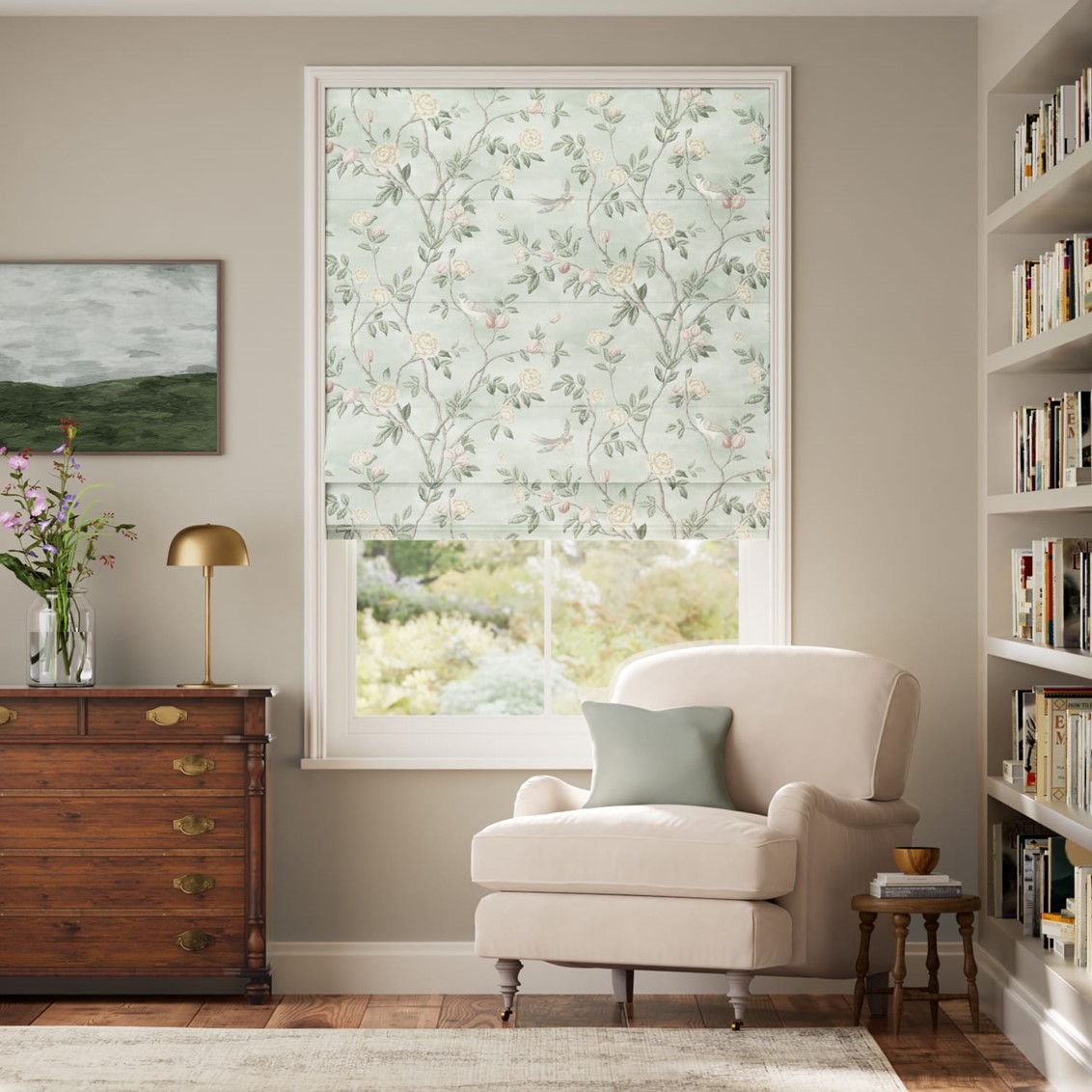 Eglantine Smoke Green Roman Blind