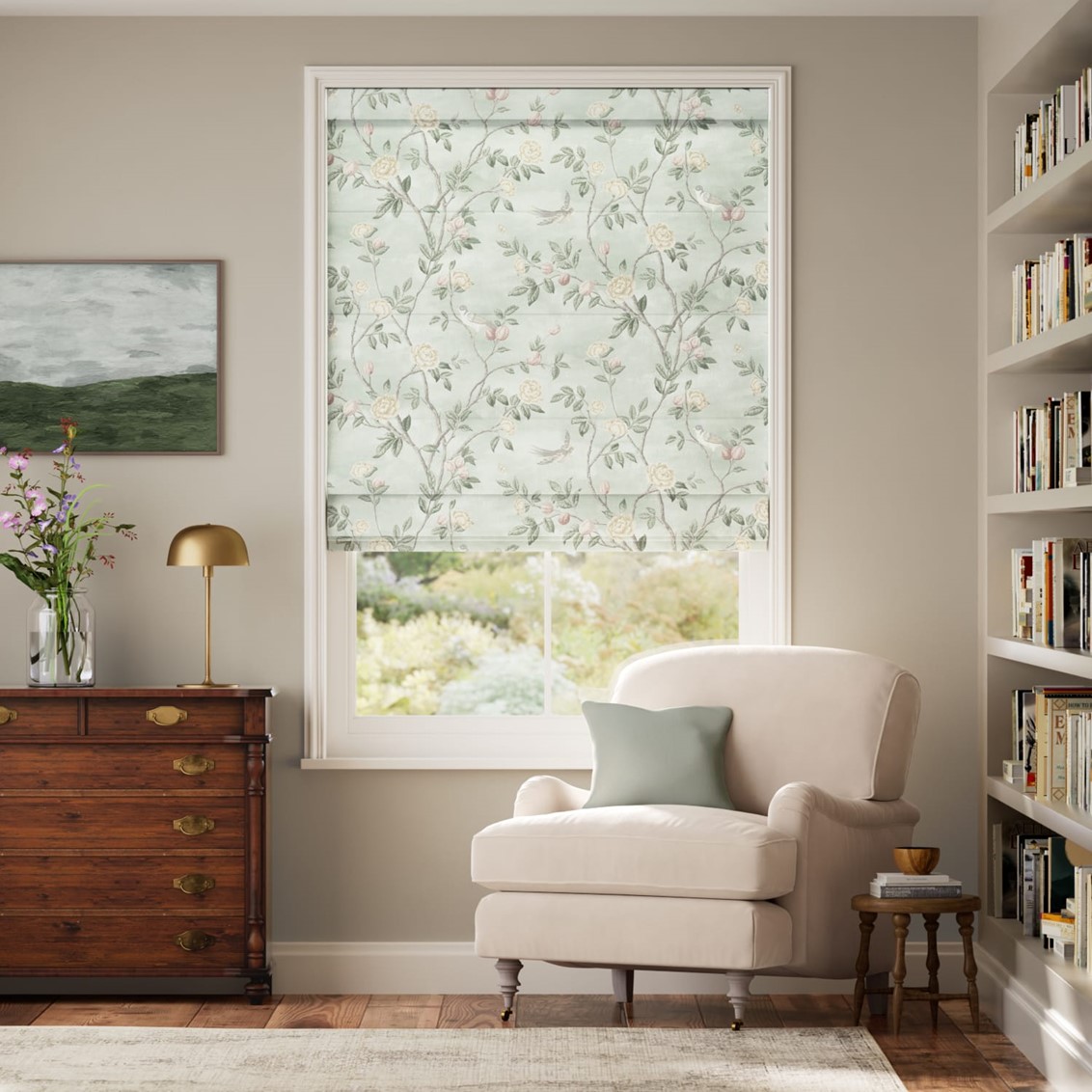 Eglantine Smoke Green Roman Blind