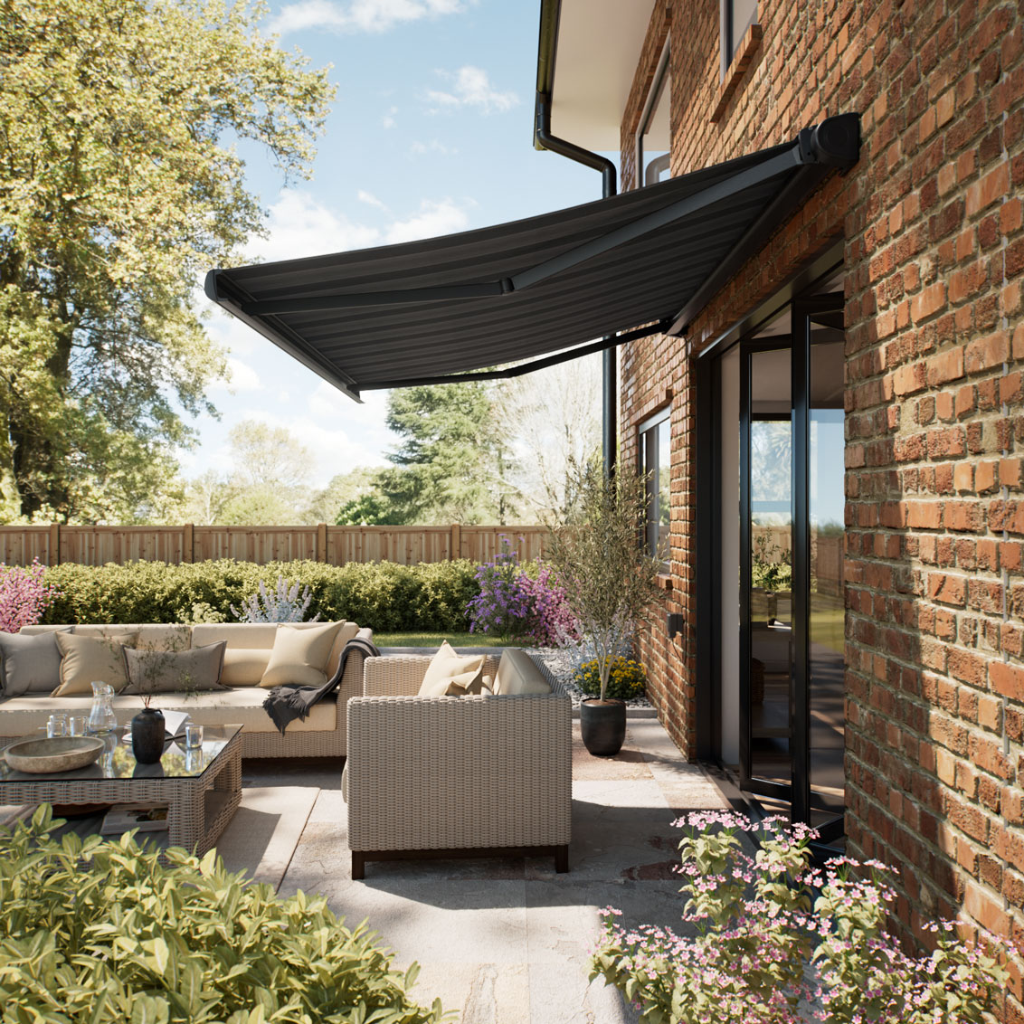 Electric Bali Stripe Graphite Full Cassette Awning