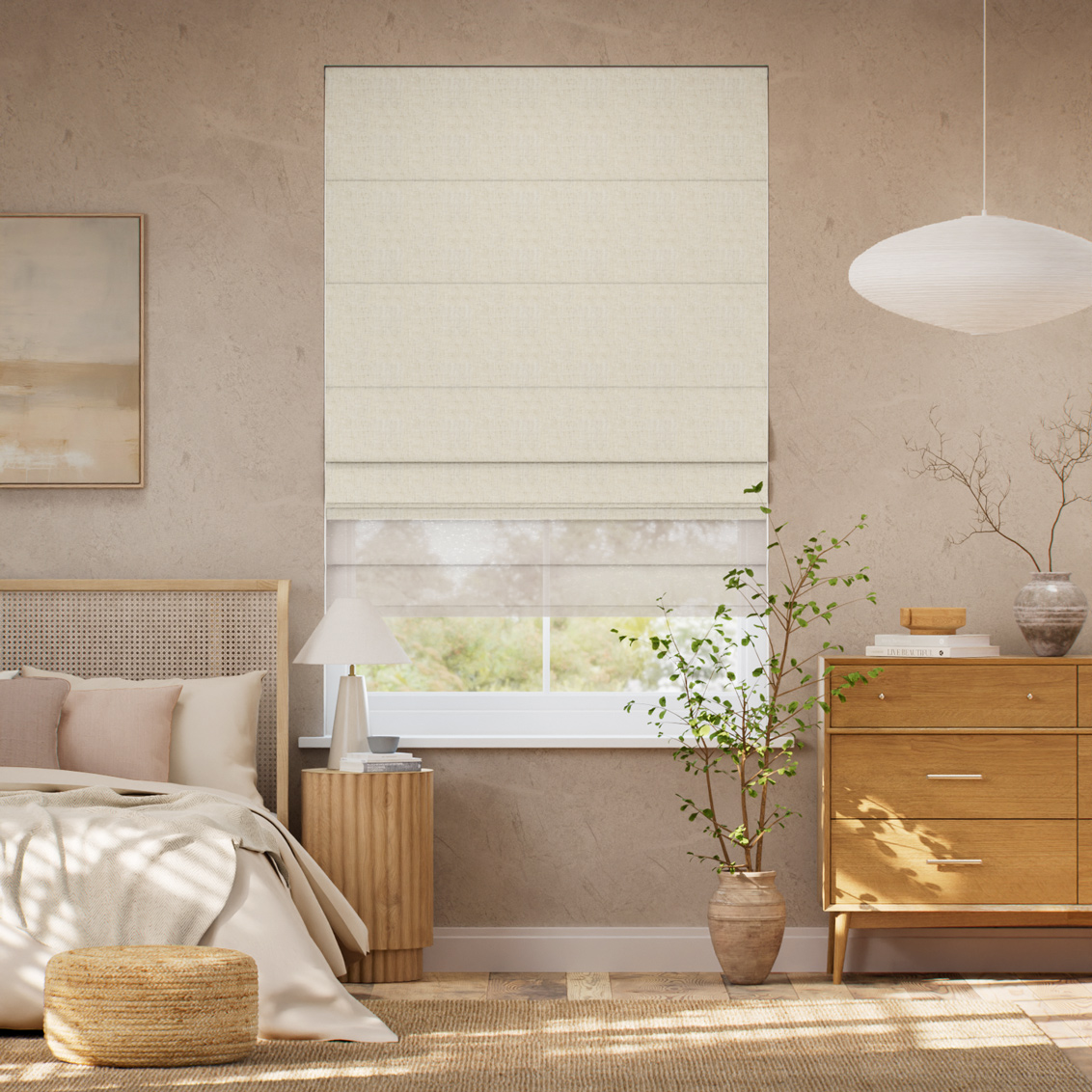 Electric ClickLock Bijou Linen Oatmeal & Neutral Double Roman Blind