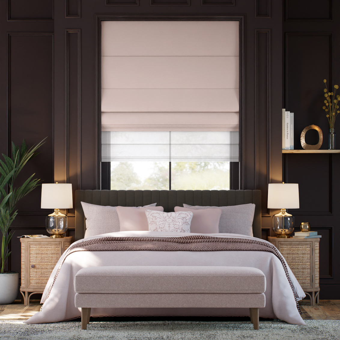 Electric ClickLock Bijou Linen Vintage Pink & Coconut Double Roman Blind