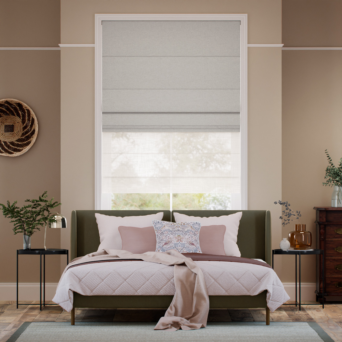 Electric ClickLock Cavendish Grey Wash & Cloud White Double Roman Blind