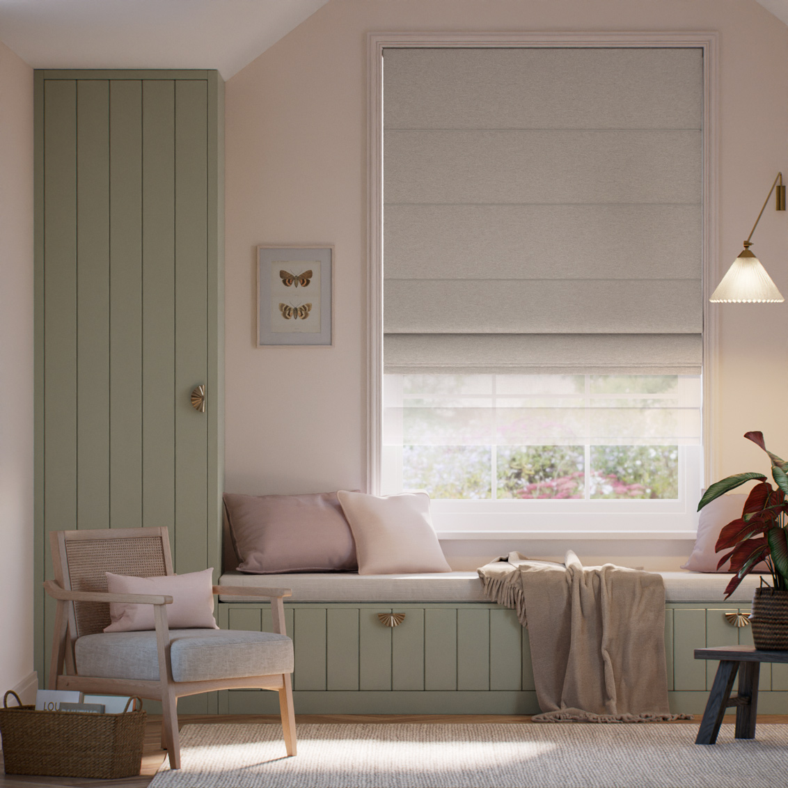 Electric ClickLock Cavendish Warm Stone & White Double Roman Blind