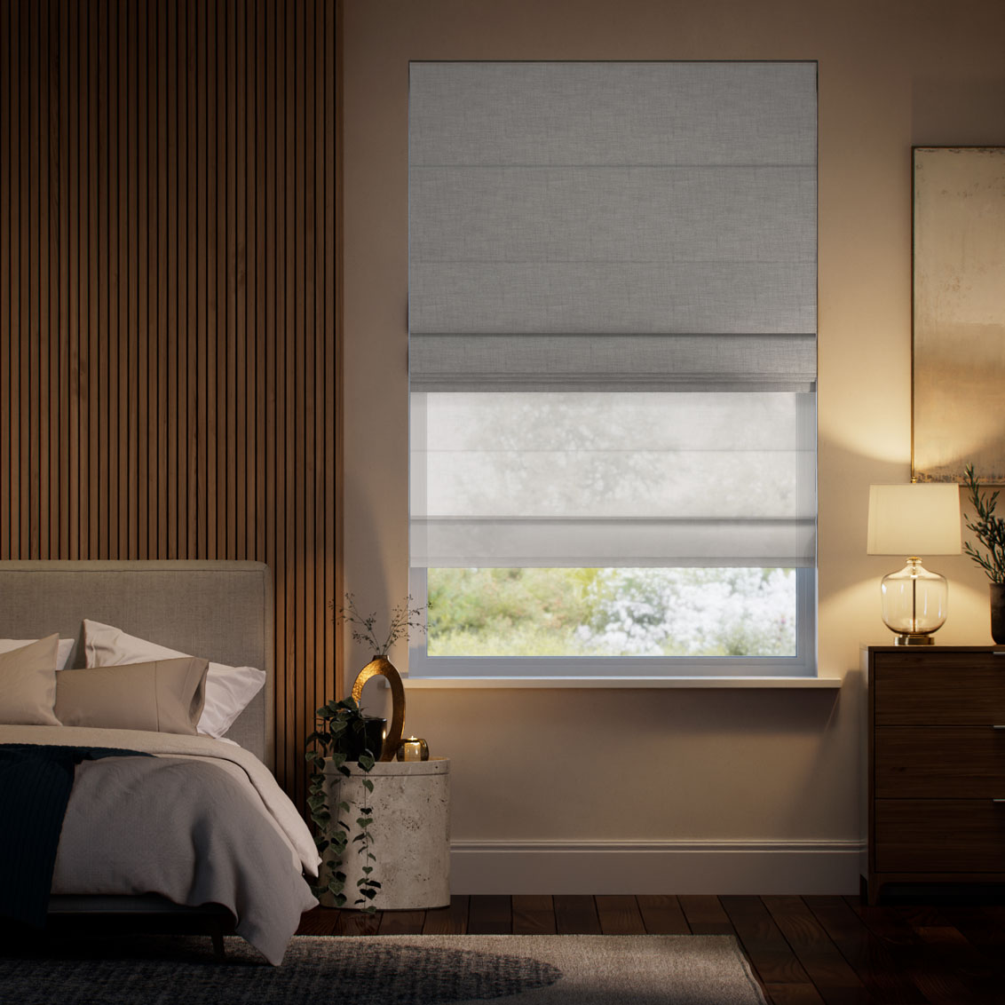 Electric Isar Fossil Grey & Cloud White Double Roman Blind