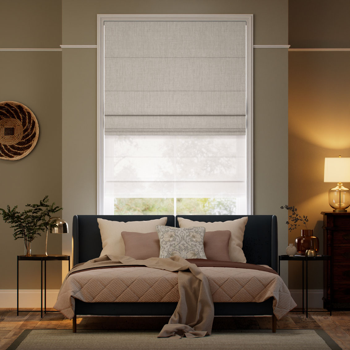 Electric Peyton Cool Stone & Cloud White Double Roman Blind