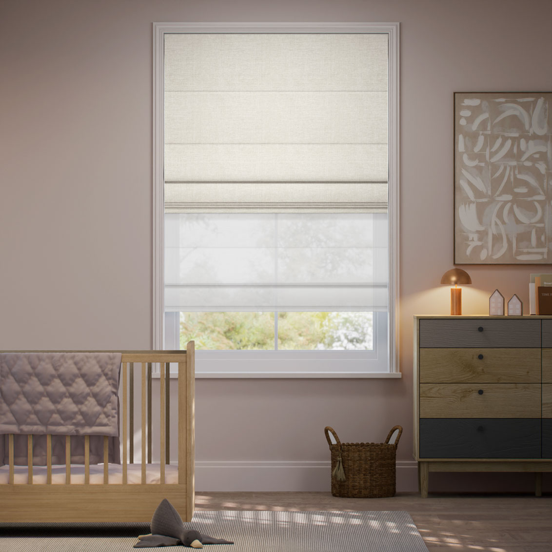 Electric Sedona Eggshell & Cloud White Double Roman Blind