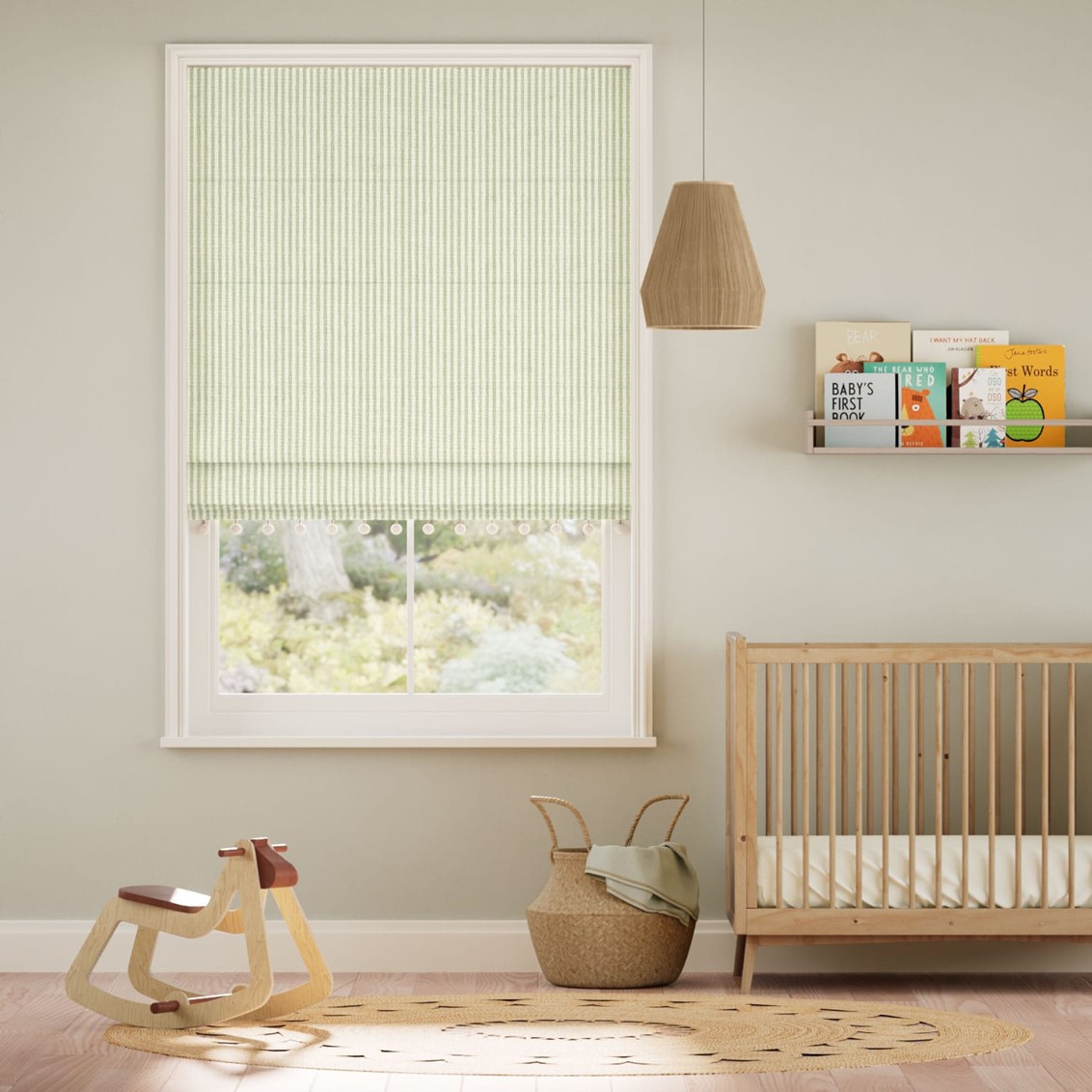 Ella Stripe Pistachio & Chalk Trimmed Roman Blind