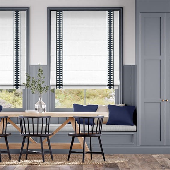 Elodie Classic White & Ascott Indigo Roman Blind